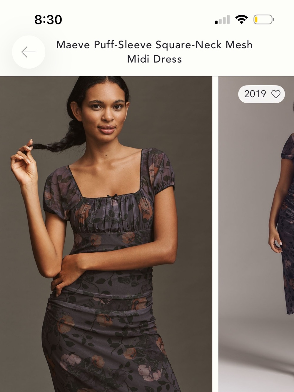 Maeve Dark Floral Puff-Sleeve Square-Neck Midi Dress